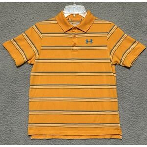 Under Armour Polo Golf Shirt Boys Youth L Orange And Blue Loose Fit HeatGear